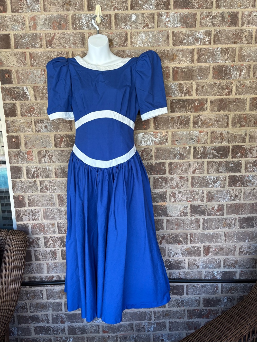 Royal Blue Midi Dress White Trim Ann Tobias Vintage Rockabilly 50’s meets 80’s